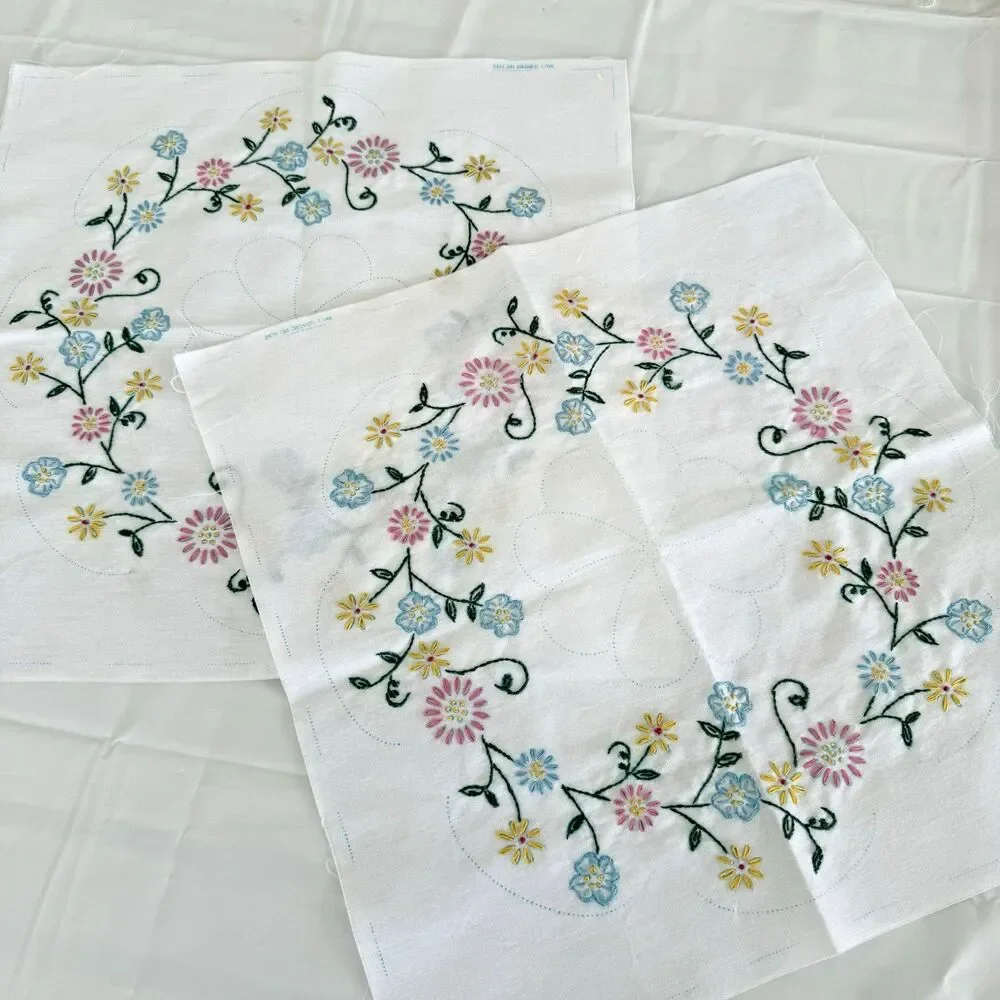 Hand Embroidered Quilt Squares 17.5